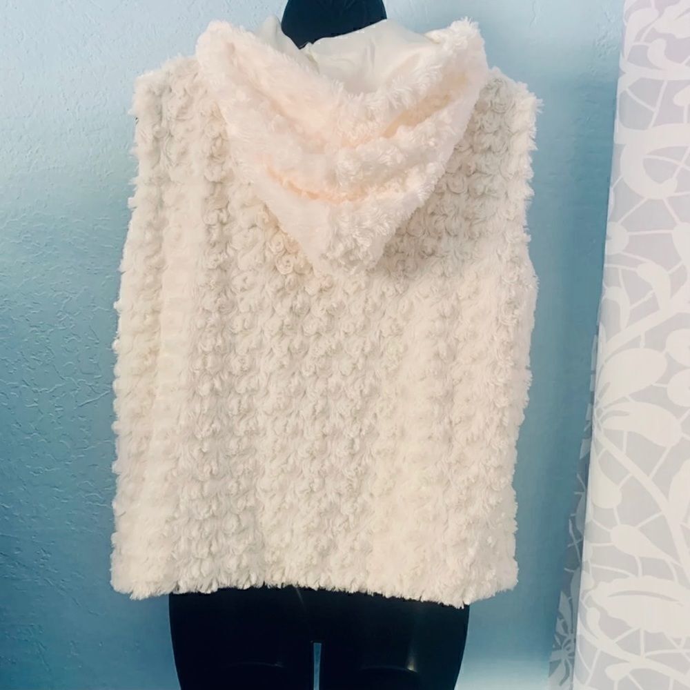 Cejon Cream Faux Fur Zip Hoodie Vest Size large - Picture 6 of 11